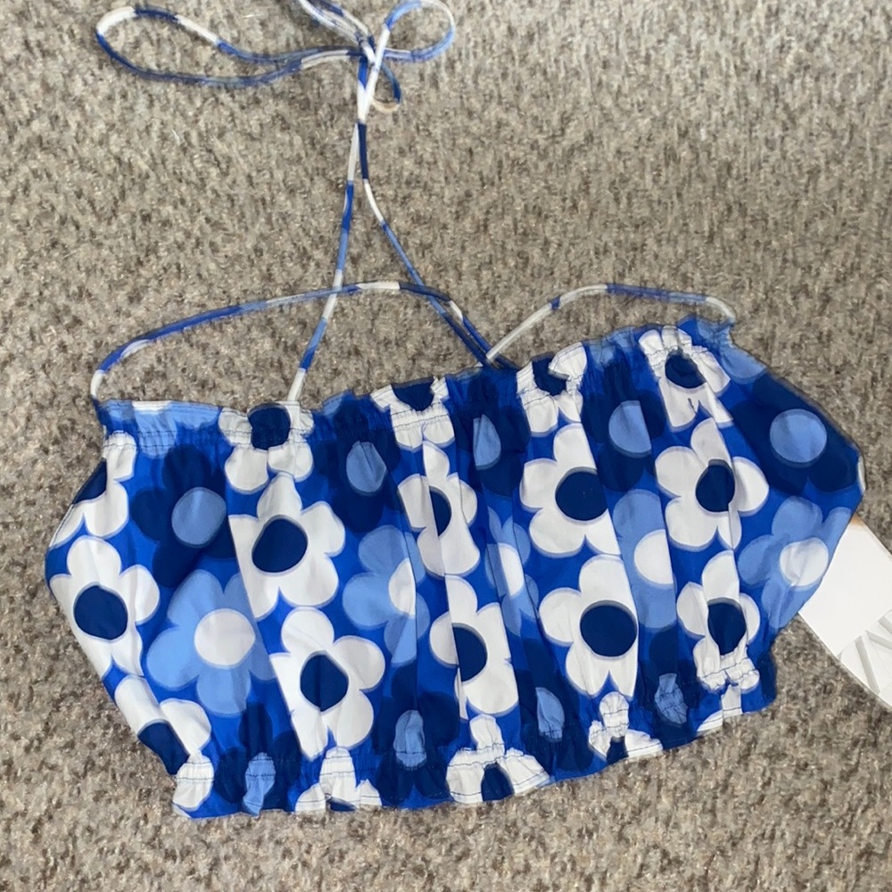 Zara blue strappy floral crop top